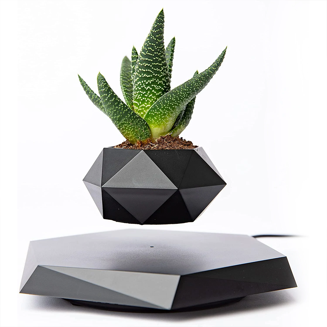 Black Geometric Levitating Plant Pot - LeviiX