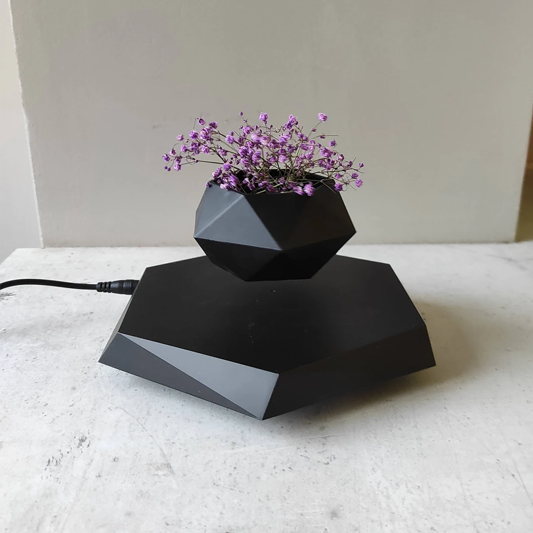 Black Geometric Levitating Plant Pot - LeviiX